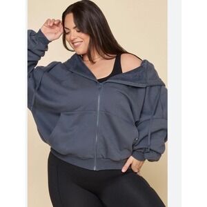 POPFLEX Dusty Blue Oversized Full Zip Hoodie Sweatshirt 1X/3X Blogilates